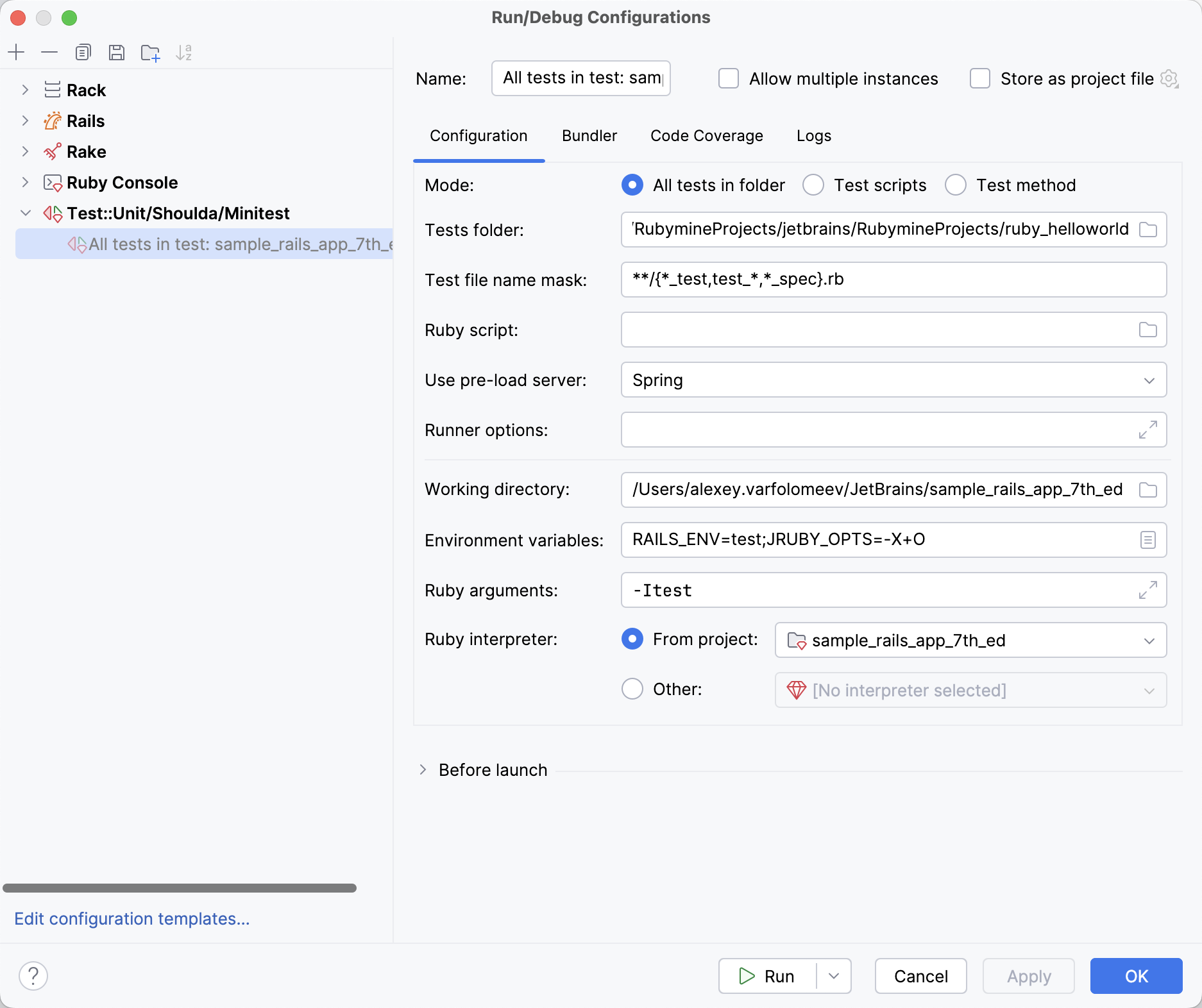 Run/debug configurations dialog