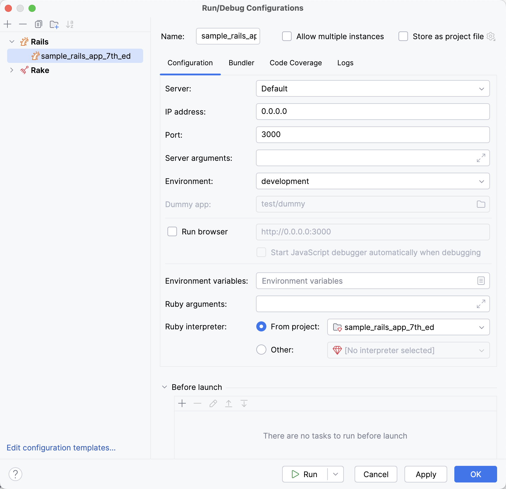 Run/debug configuration: the Run button