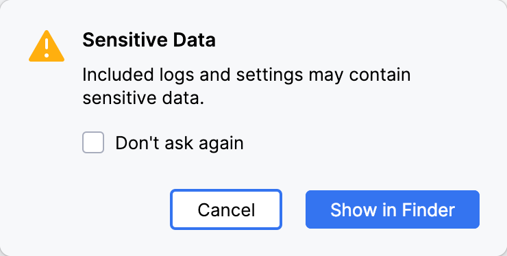 Sensitive Data dialog