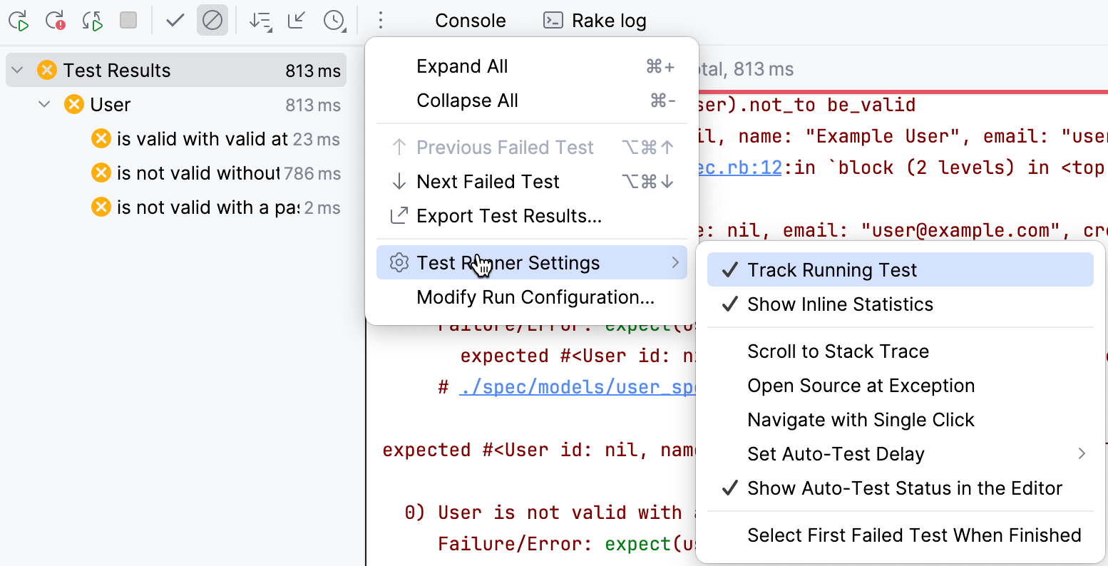 Test runner options
