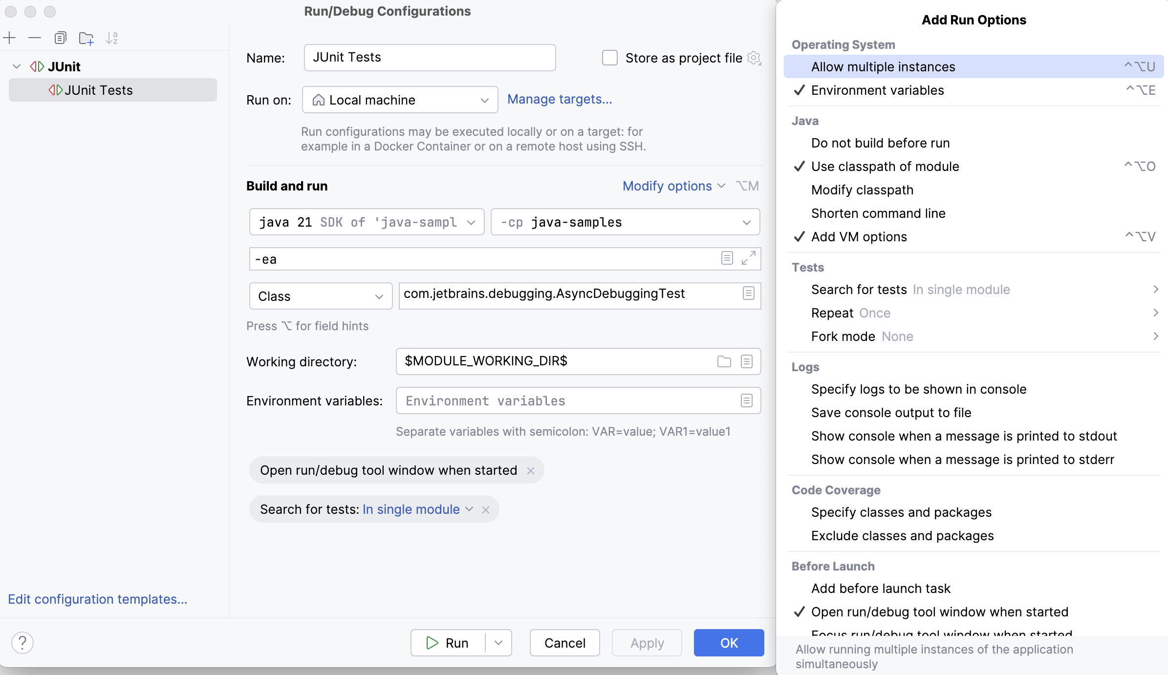 Run/Debug Configuration: JUnit Run/Debug Configuration: JUnit