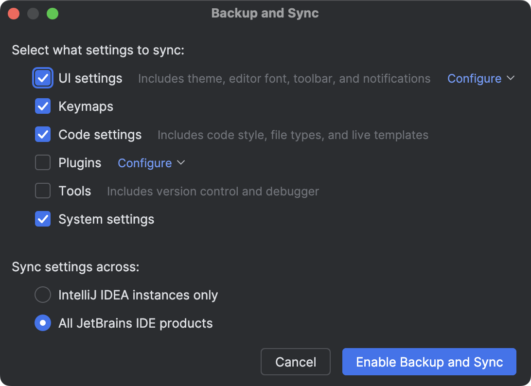 IDE settings backup and sync | RubyMine Documentation