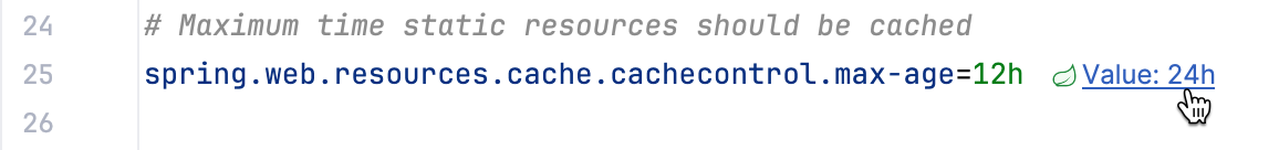 The inlay hint shows the actual value of a property