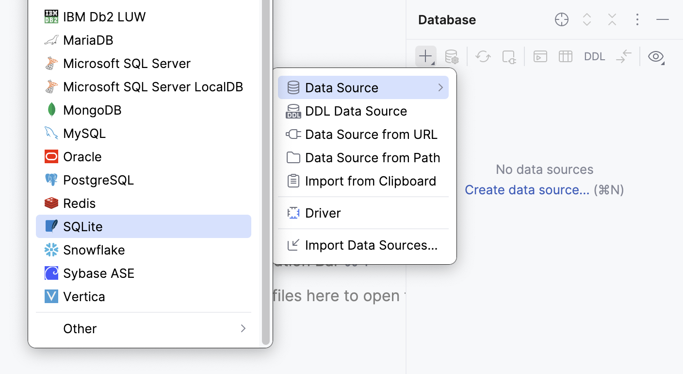 Select the sqlite% data source