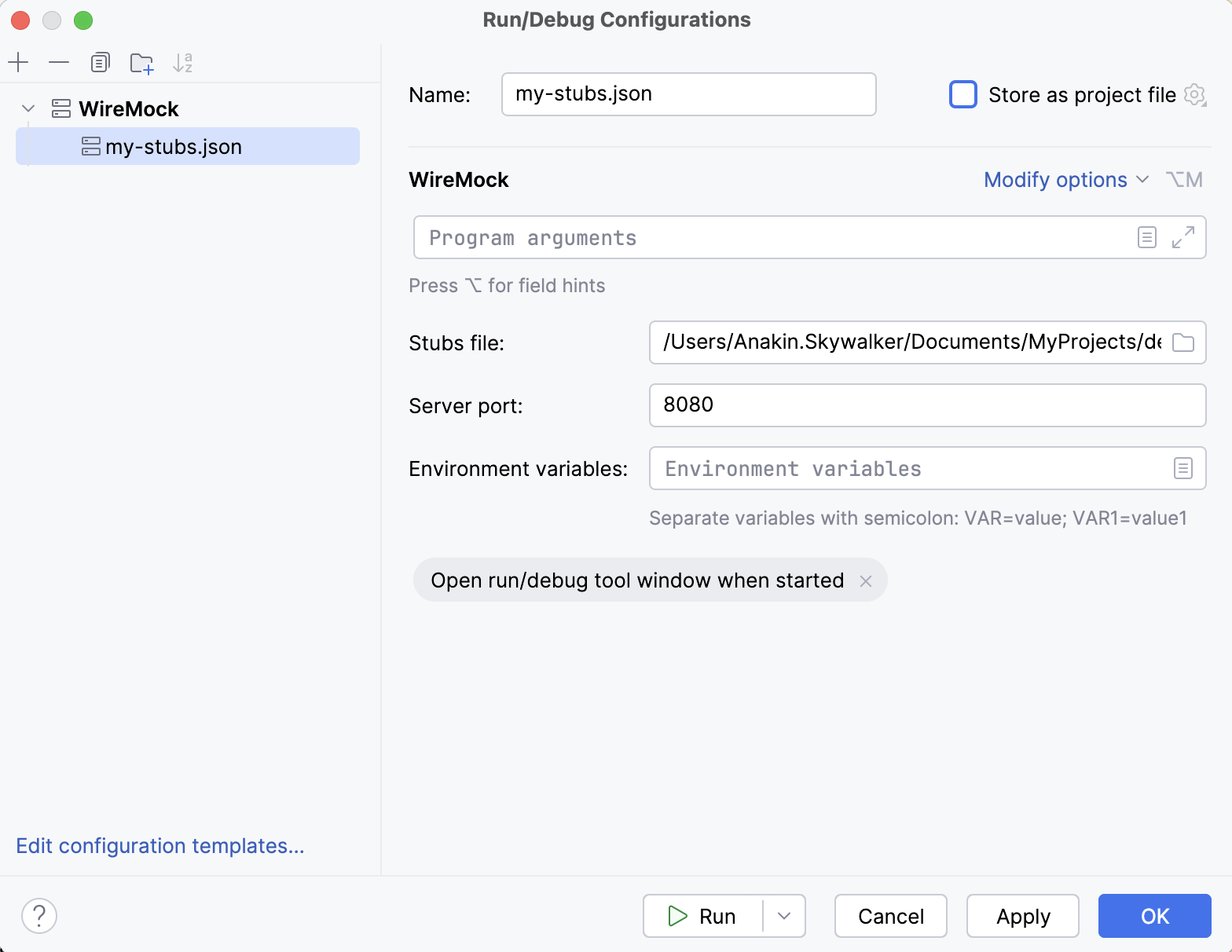 WireMock run configuration WireMock run configuration