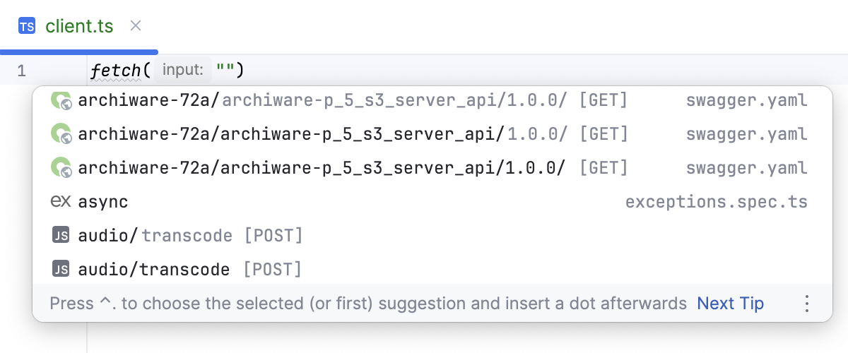 Completion suggestion for Express routes Completion suggestion for Express routes