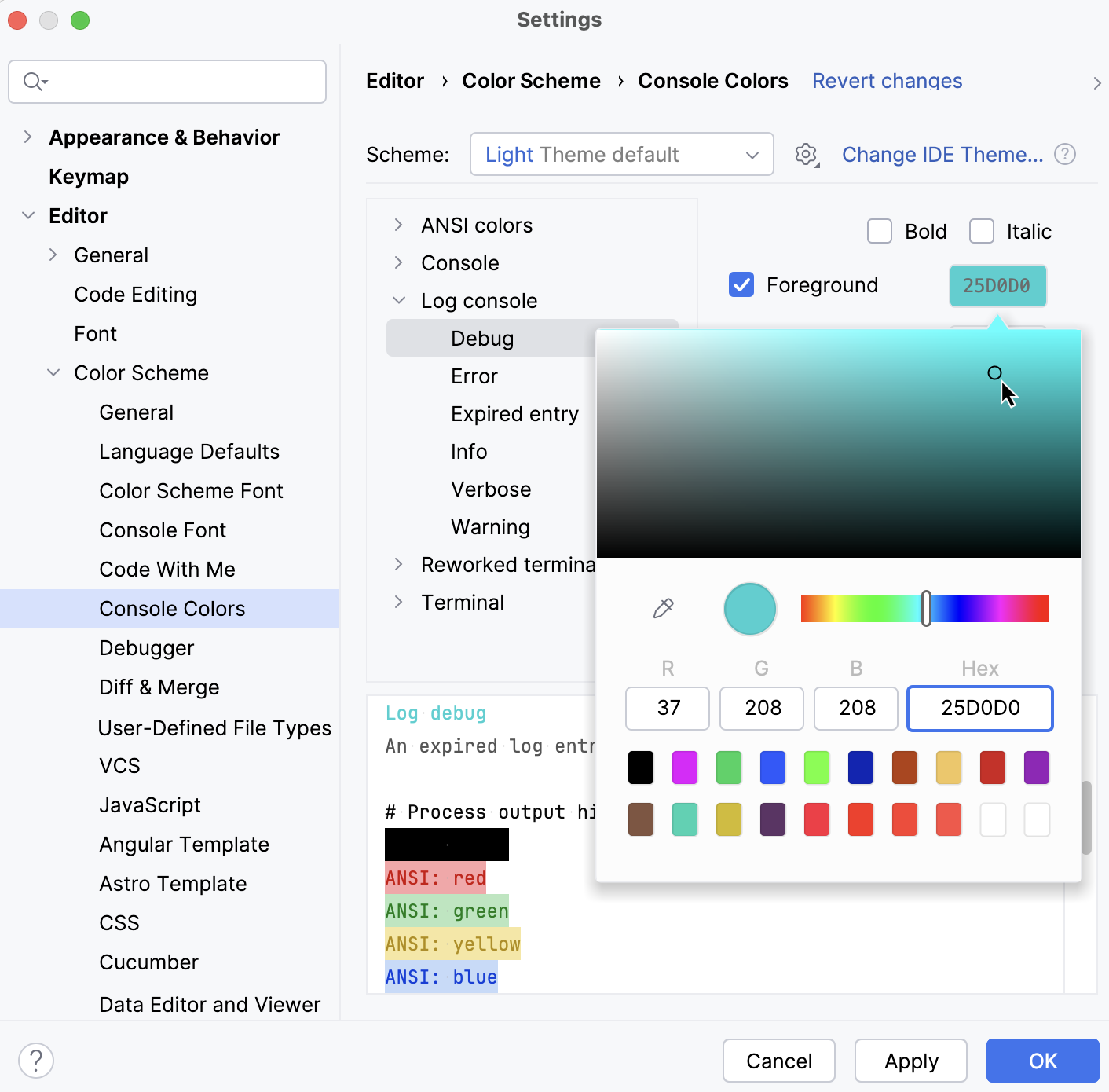 Customize console colors