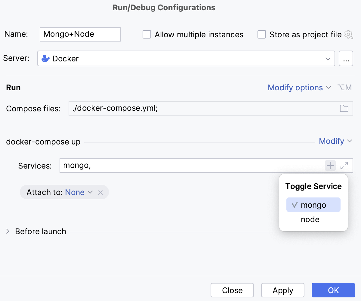 Specify services to run Specify services to run