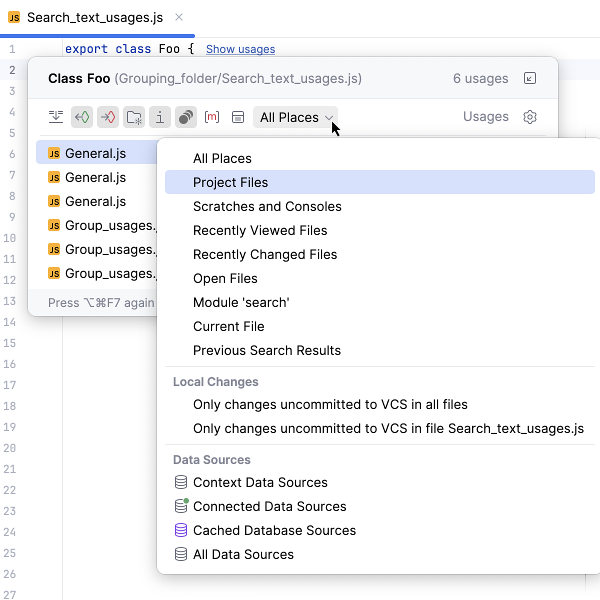 Change find usages scope in a popup Change find usages scope in a popup