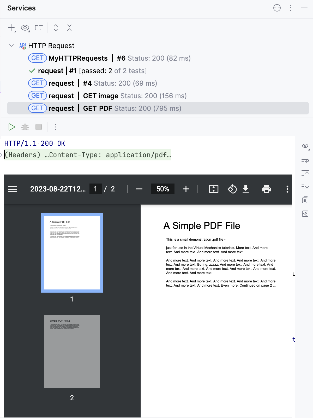 HTTP response with a PDF