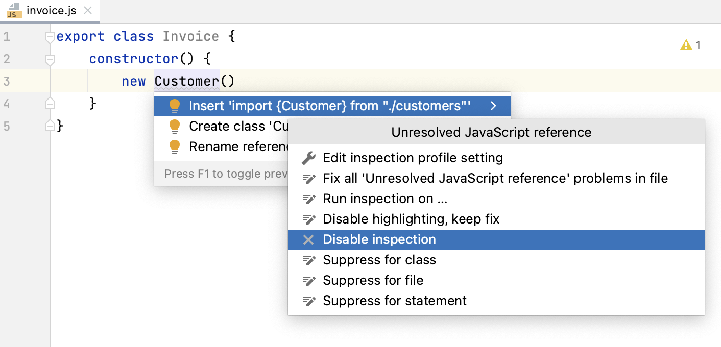 欠落しているインポートステートメントインスペクションを無効にする Disable Missing import statement inspection