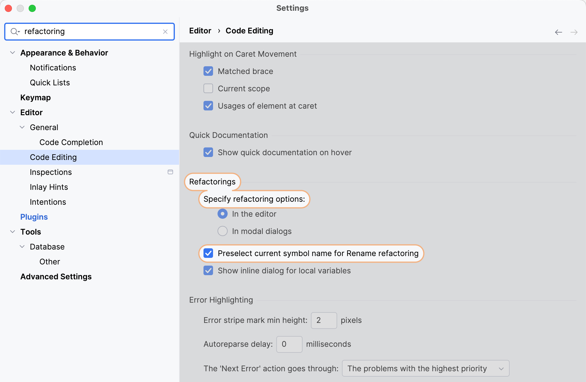 リファクタリング設定: モーダルで設定を開くダイアログ Refactoring settings: open settings in modal dialogs