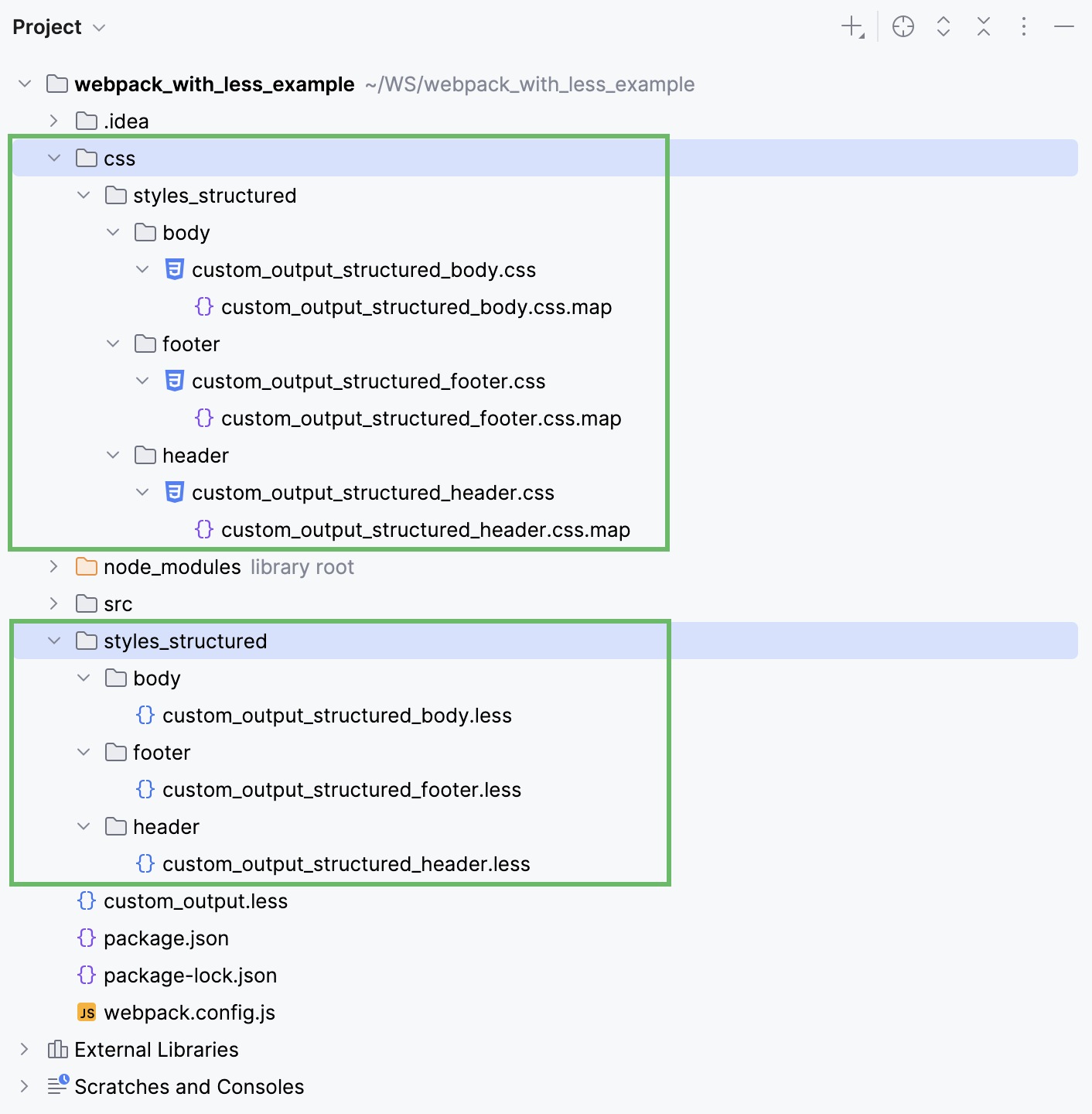 Custom settings: the output is stored in a separate folder, the structure preserved