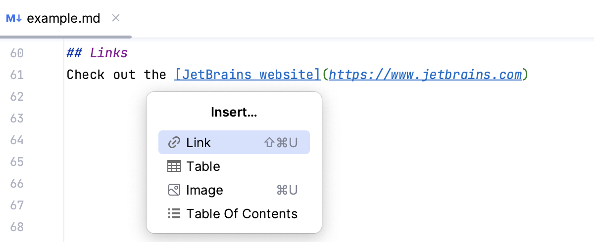 Insert a link in a Markdown file Insert a link in a Markdown file