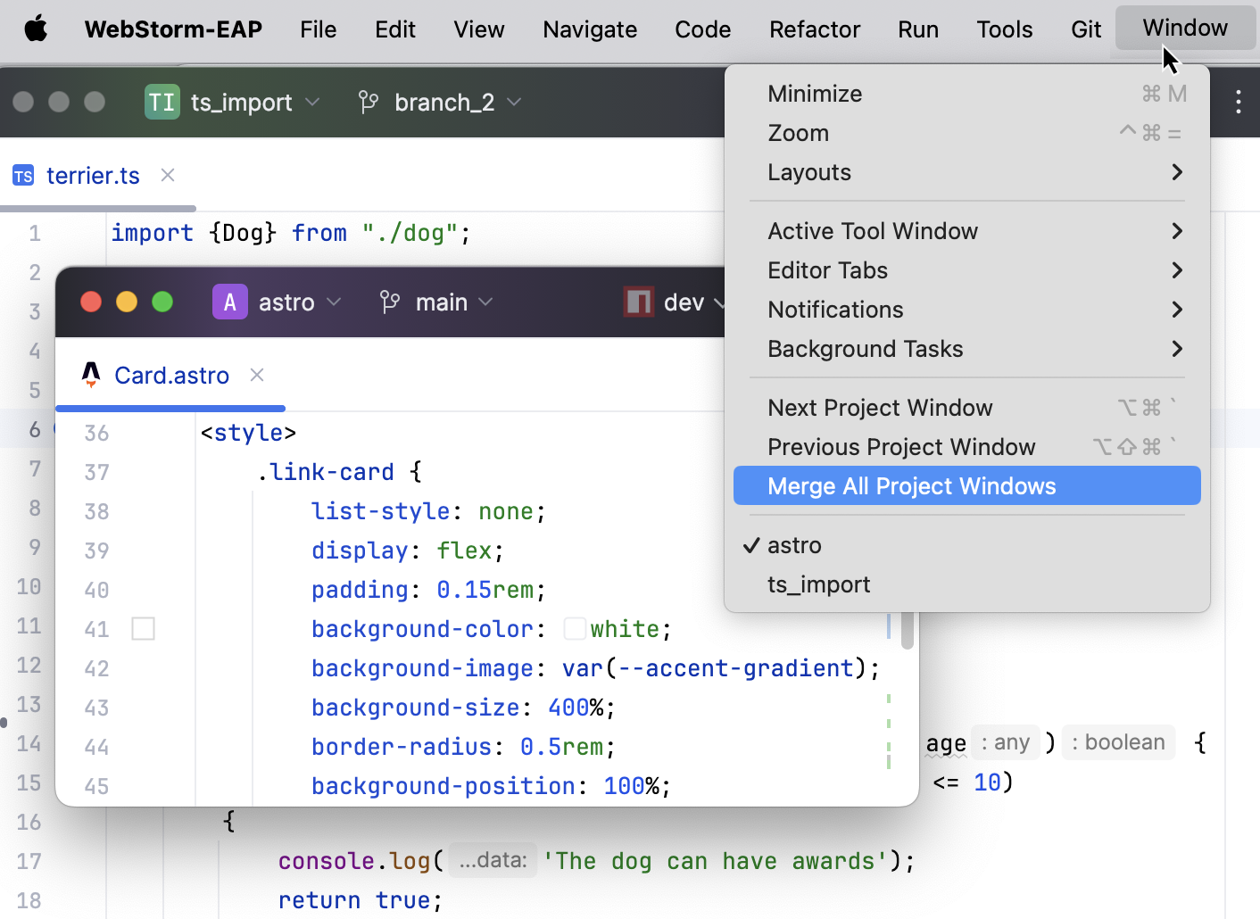 Merging opened projects in one window as tabs Merging opened projects in one window as tabs