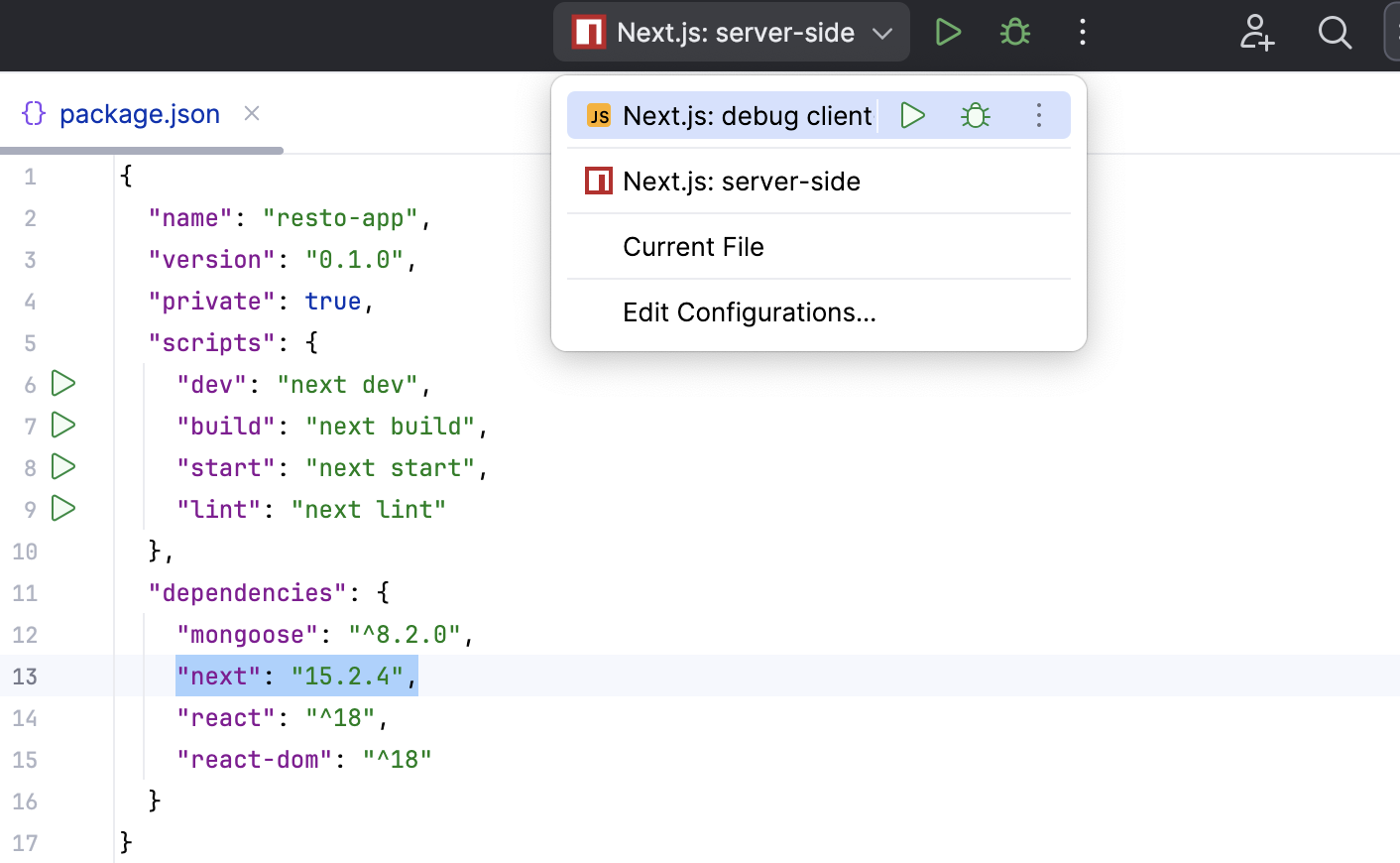 Two run/debug configurations are generated