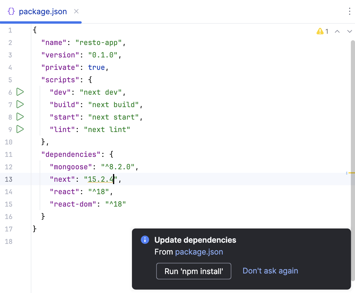 Open an application and download the dependencies