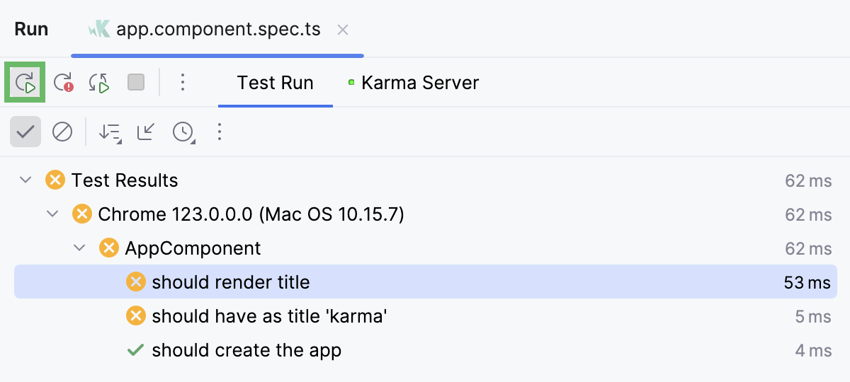 セッションからすべてのテストを再実行する Rerun all tests from a session