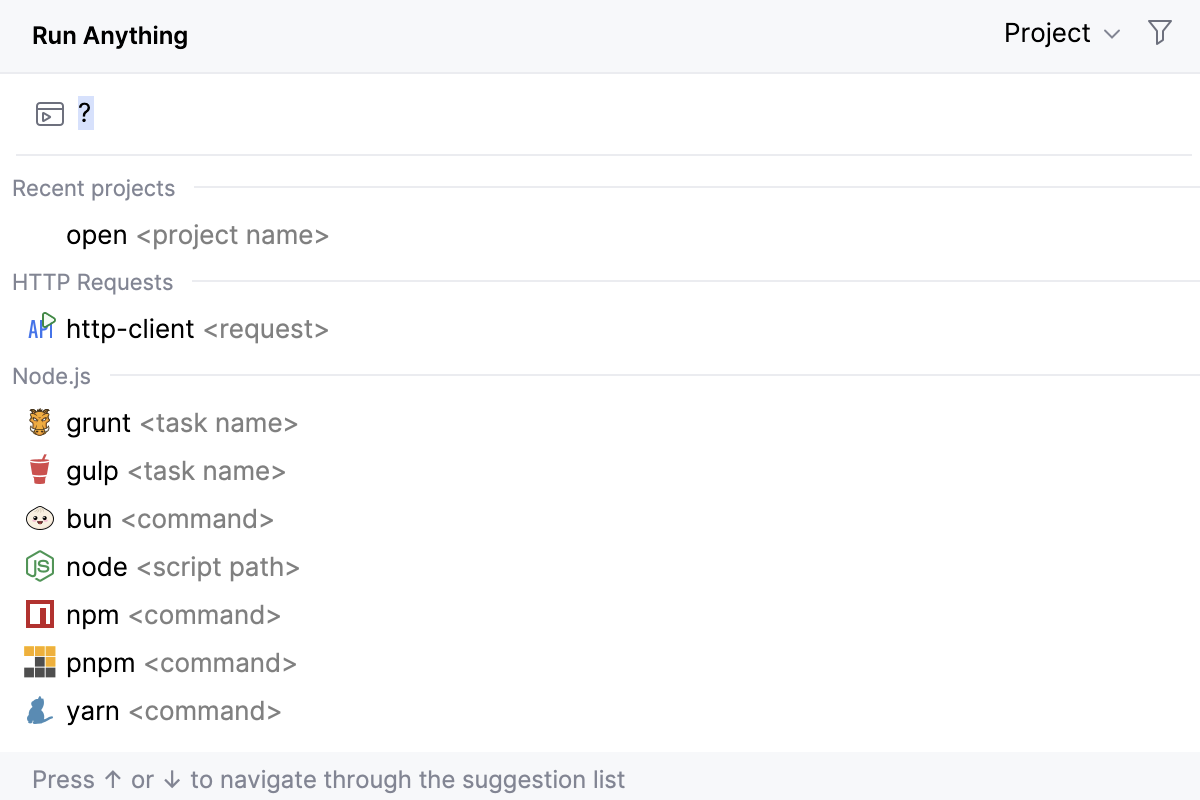 List of the available commands in Run Anything