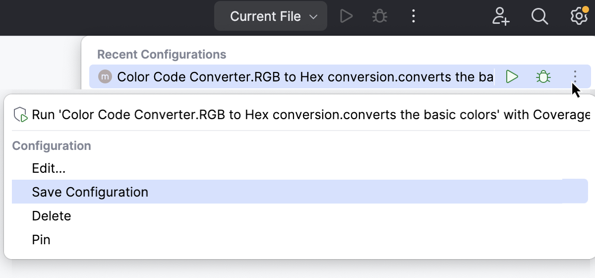 一時的なテスト構成を保存する Save a temporary test configuration