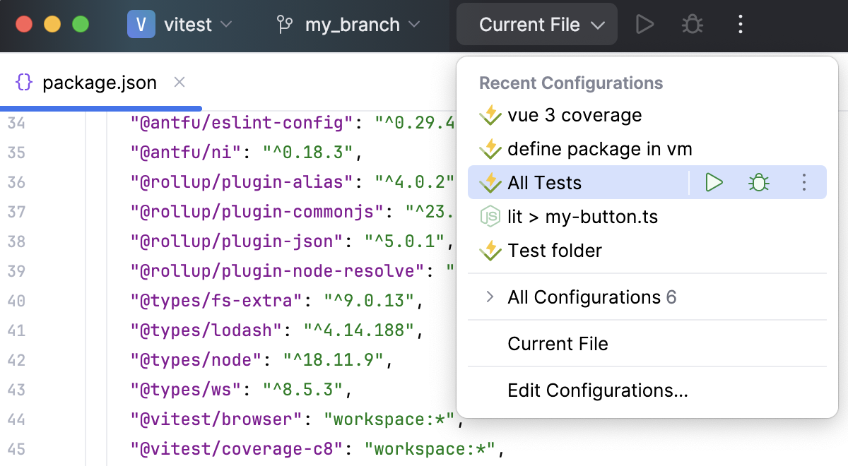 选择运行/调试配置
