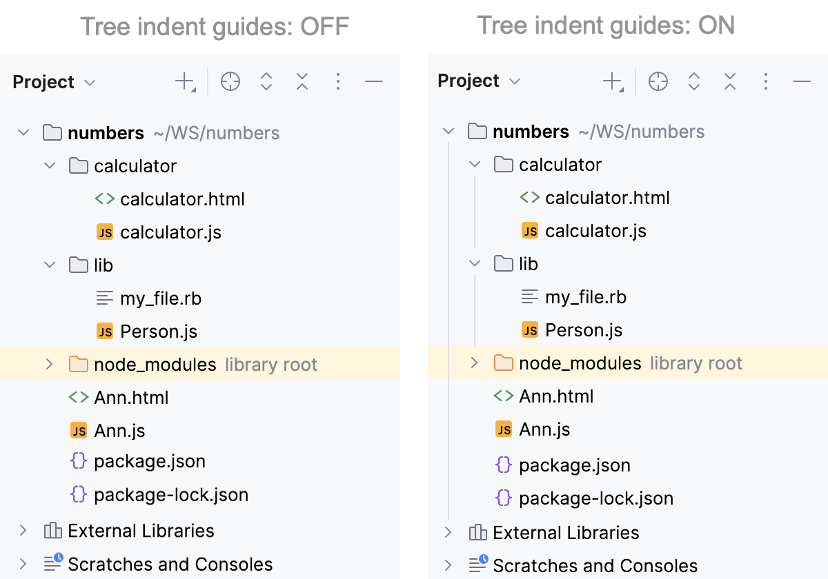 Tree indent guides in the tool window Tree indent guides in the tool window