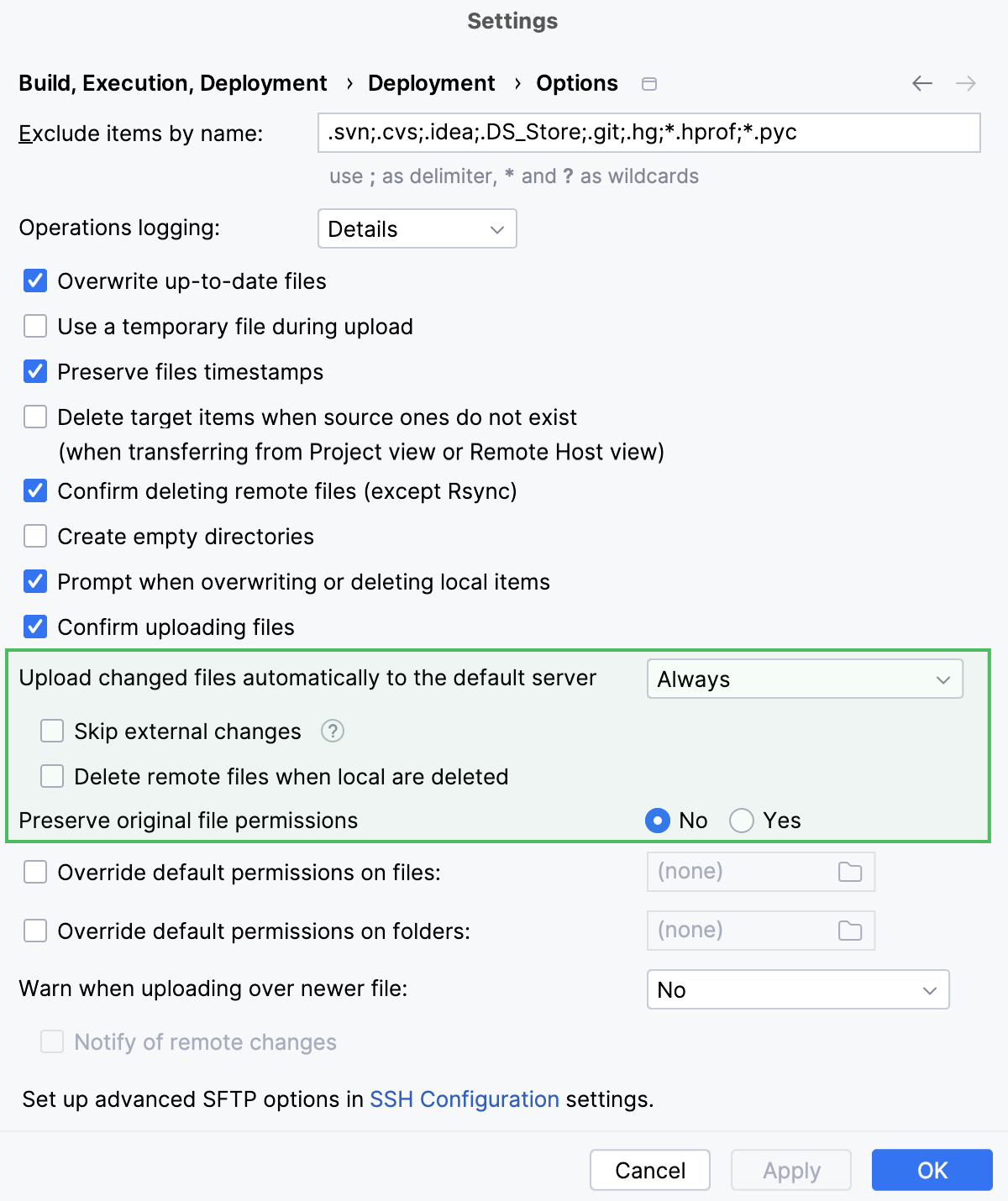 Upload changed files automatically to the default server Upload changed files automatically to the default server