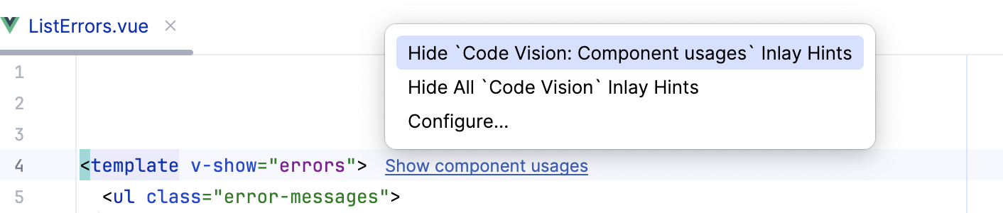 エディターでコンポーネントの使用をオフにする Turn off Component usages in the editor