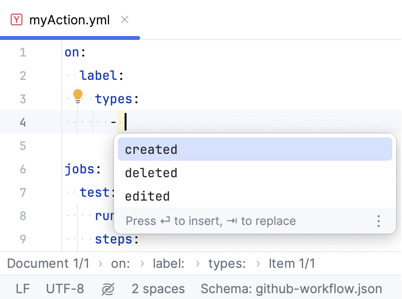 YAML: complete based on schema YAML: complete based on schema