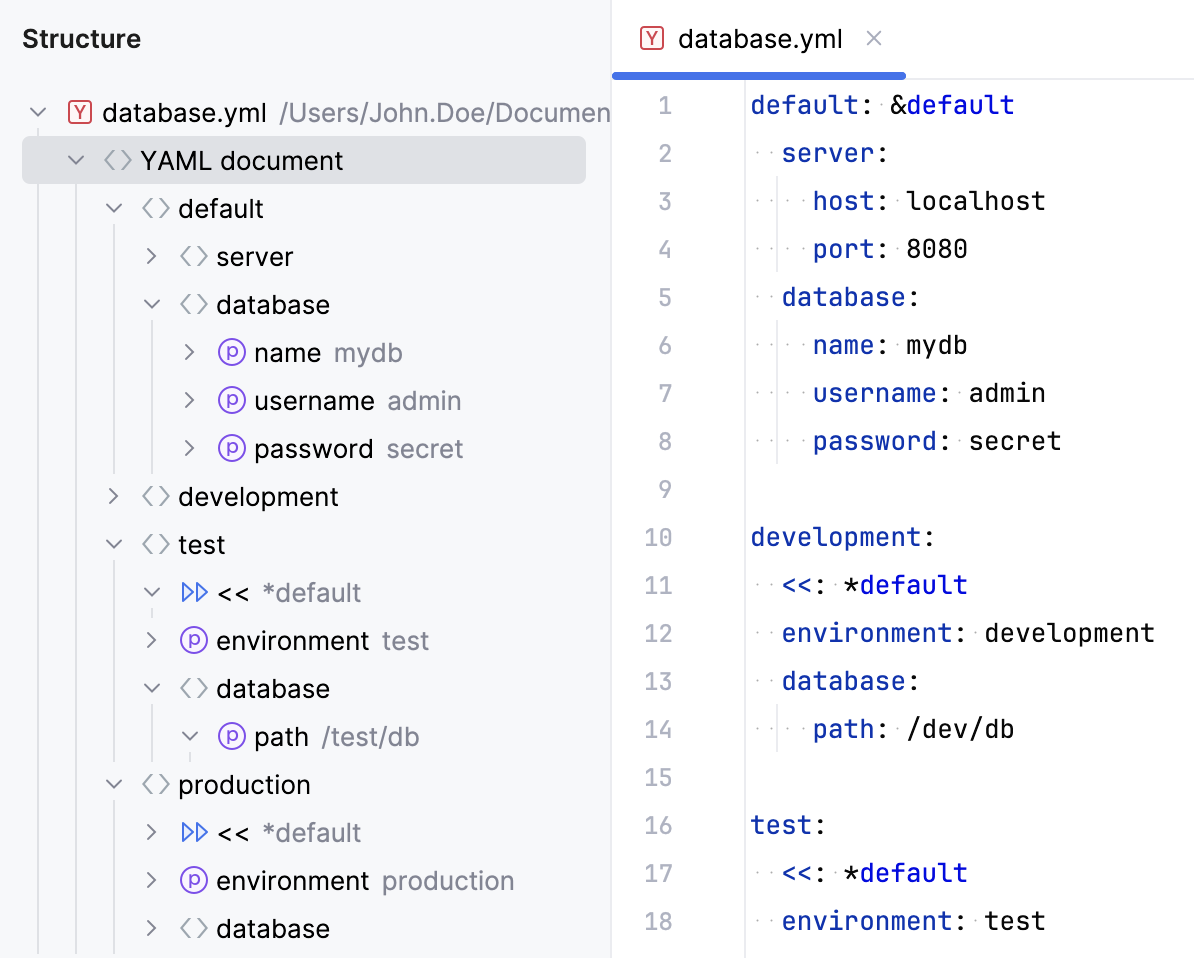 YAML structure view YAML structure view