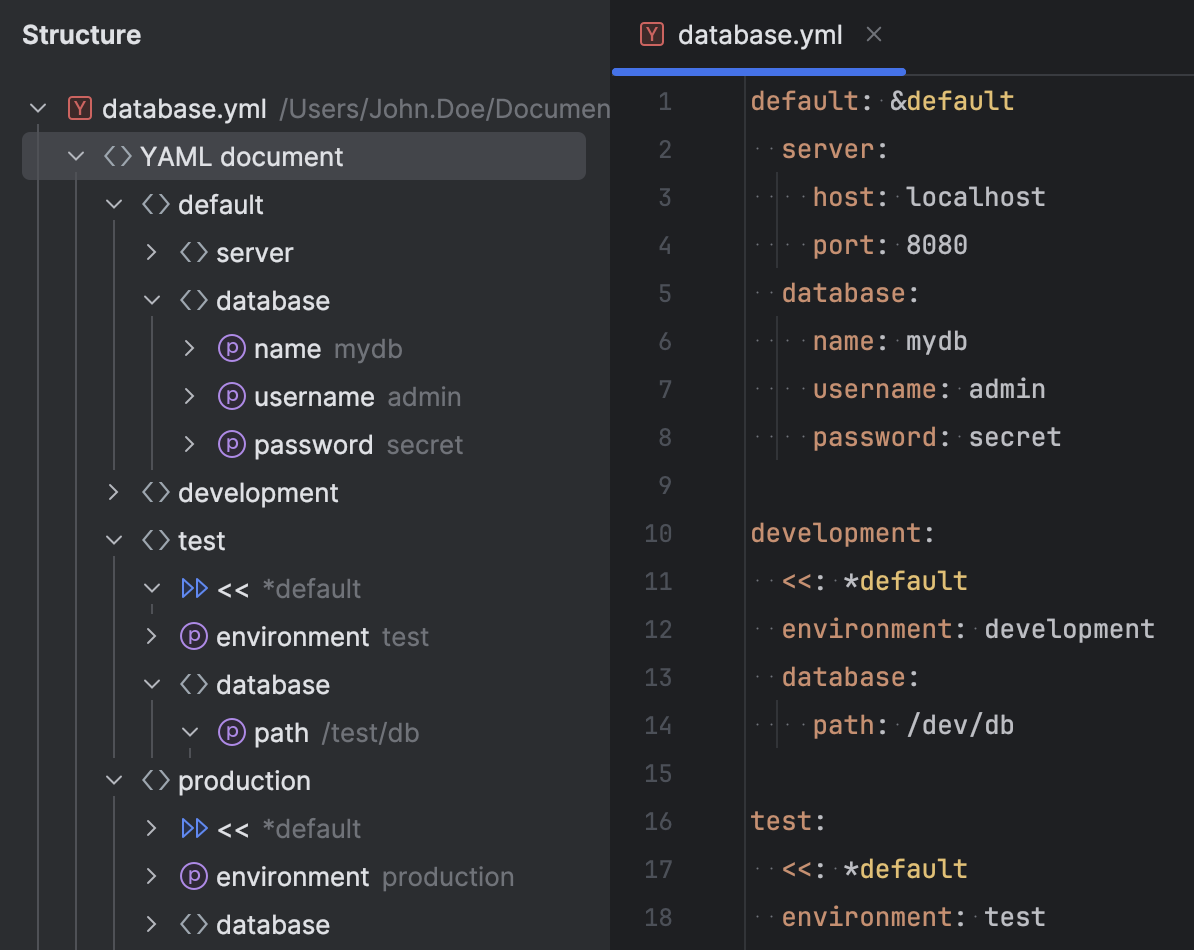 YAML | DataGrip 文档
