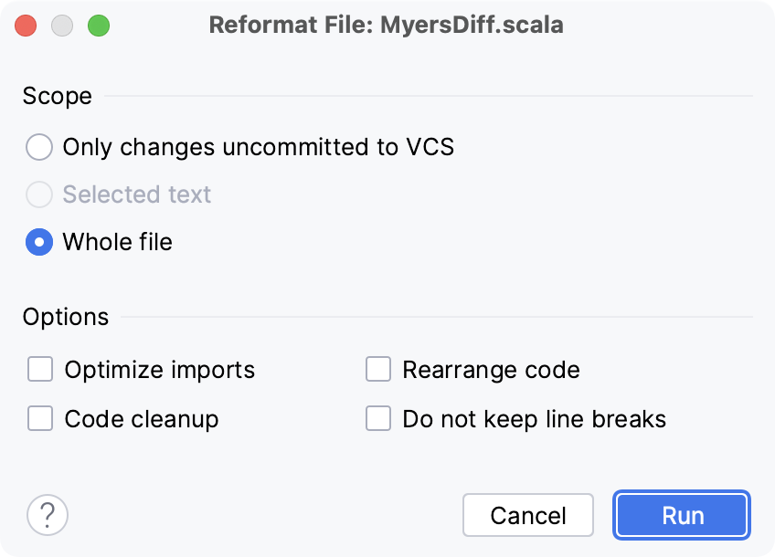 Reformat file dialog Reformat file dialog