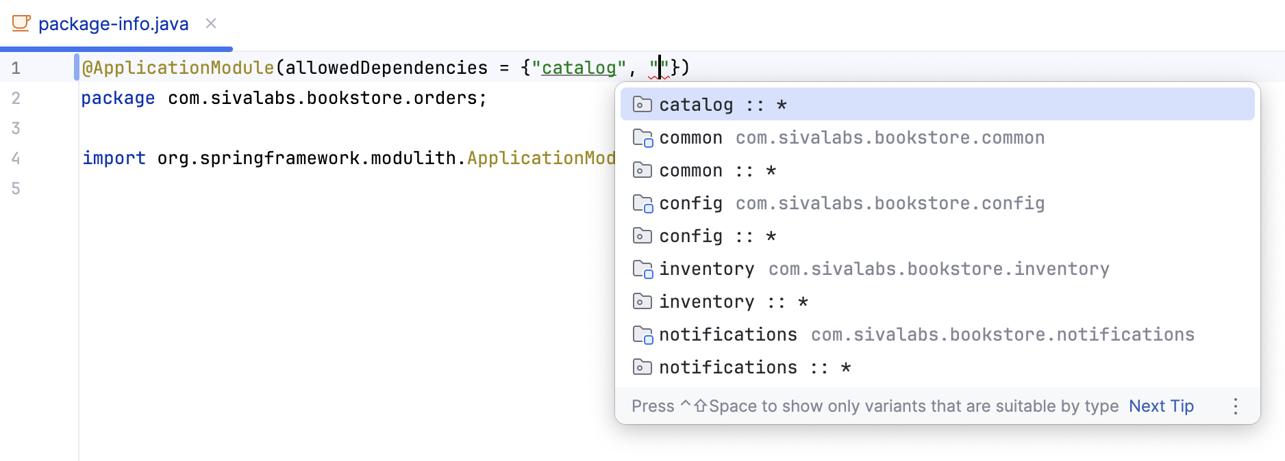 Completion popup with allowed dependencies Completion popup with allowed dependencies