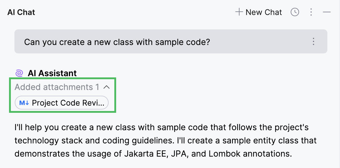 Project rules attached to the AI&nbsp;Assistant's response