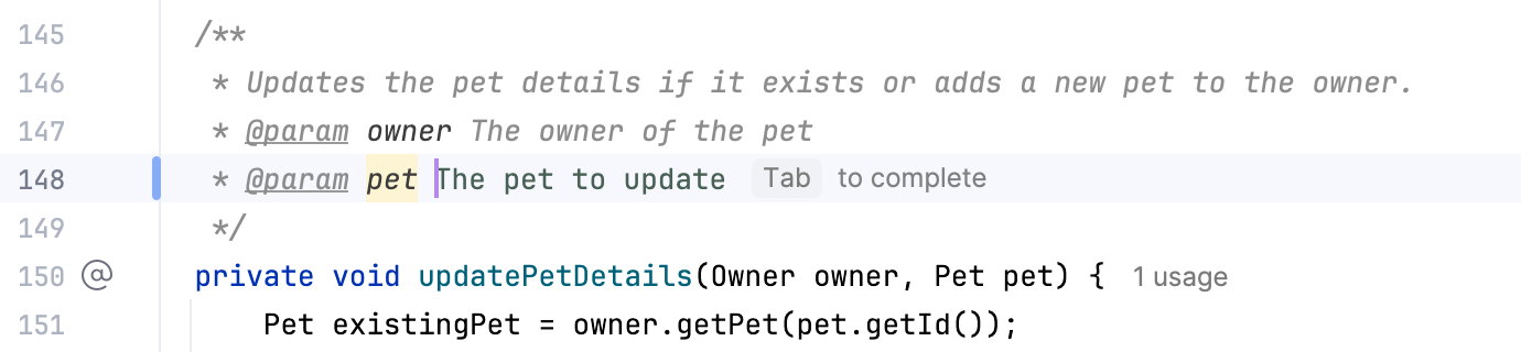 AI-generated code suggestion for commented code