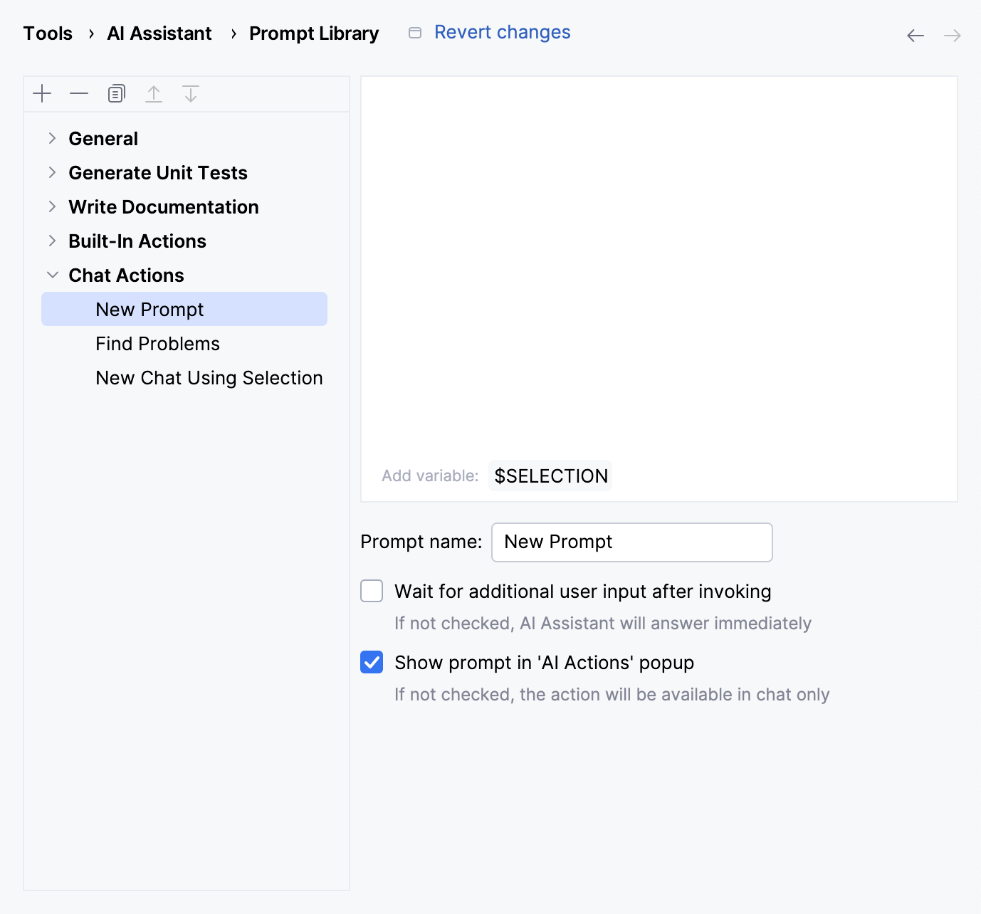 User prompts library settings