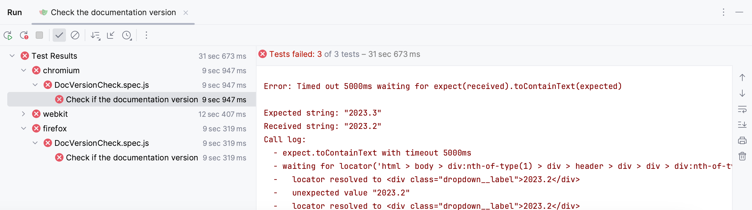 在运行工具窗口的测试运行器选项卡上显示测试结果 在运行工具窗口的测试运行器选项卡上显示测试结果
