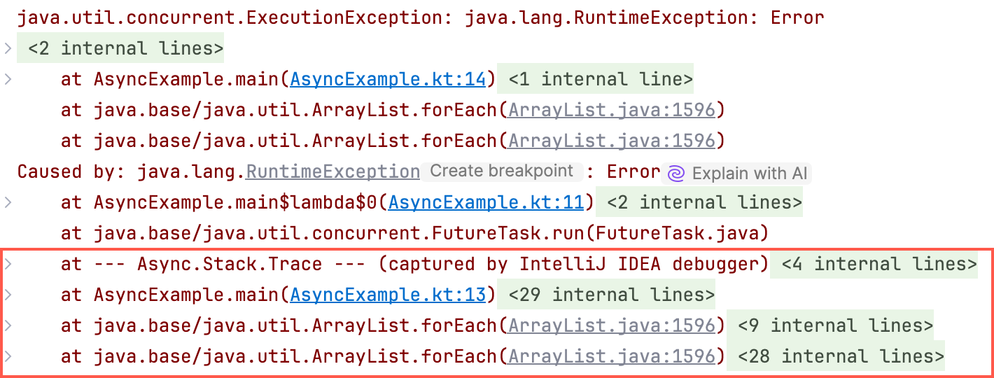 Async stack trace printed in the console for a failed test Async stack trace printed in the console for a failed test