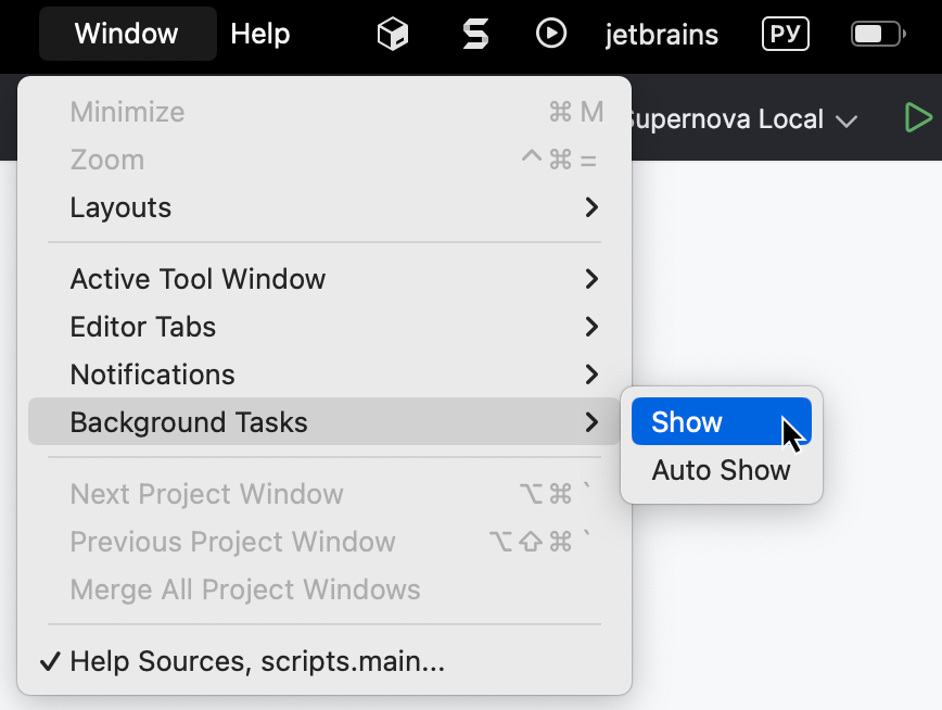Show background tasks Show background tasks