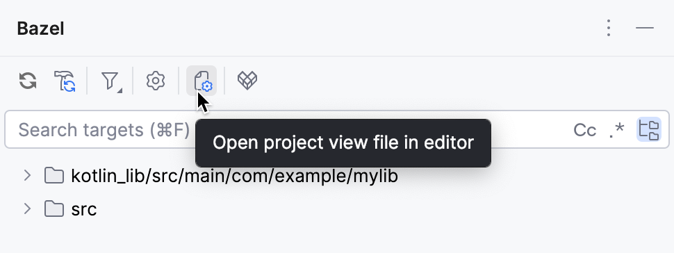 'Open project view file in editor' button in the Bazel tool window 'Open project view file in editor' button in the Bazel tool window
