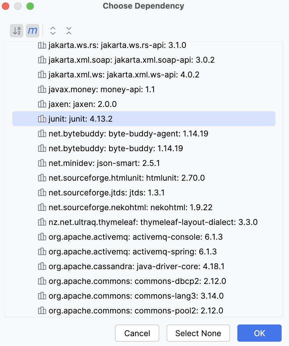 the Choose Dependency dialog the Choose Dependency dialog