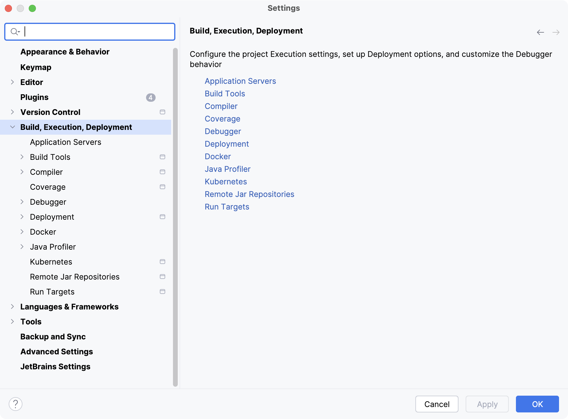 the Build, Execution, Deployment page the Build, Execution, Deployment page