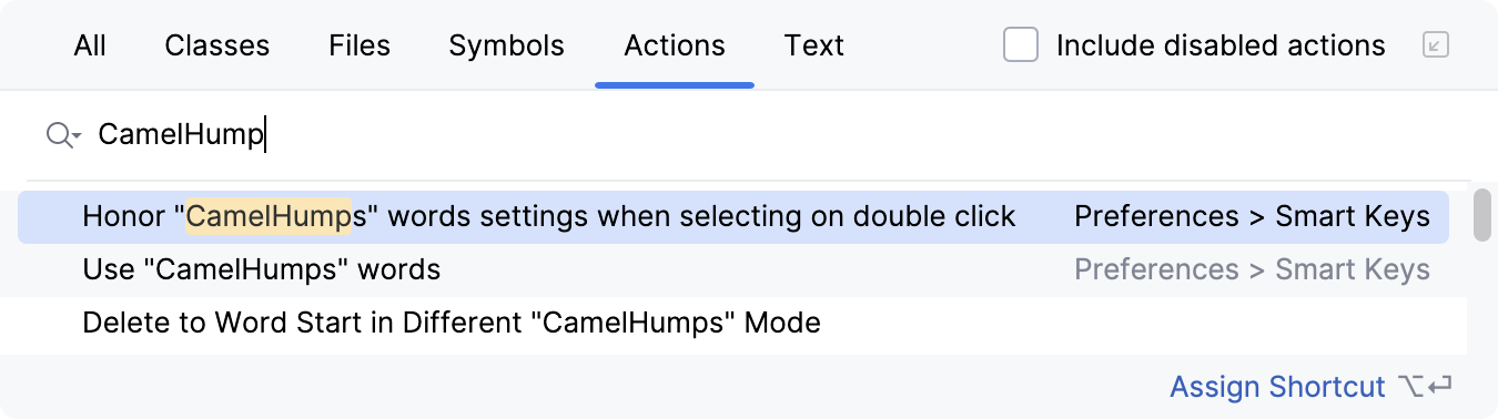 Alternative actions for CamelHump navigation Alternative actions for CamelHump navigation