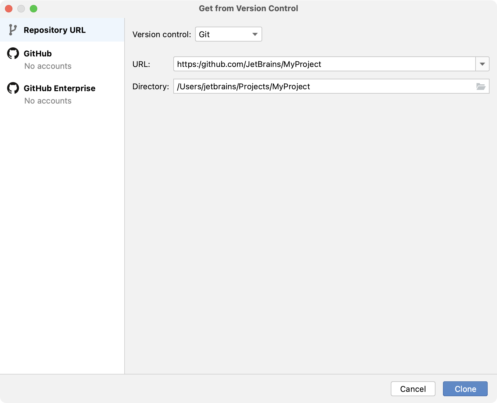 Open a project from VCS Open a project from VCS