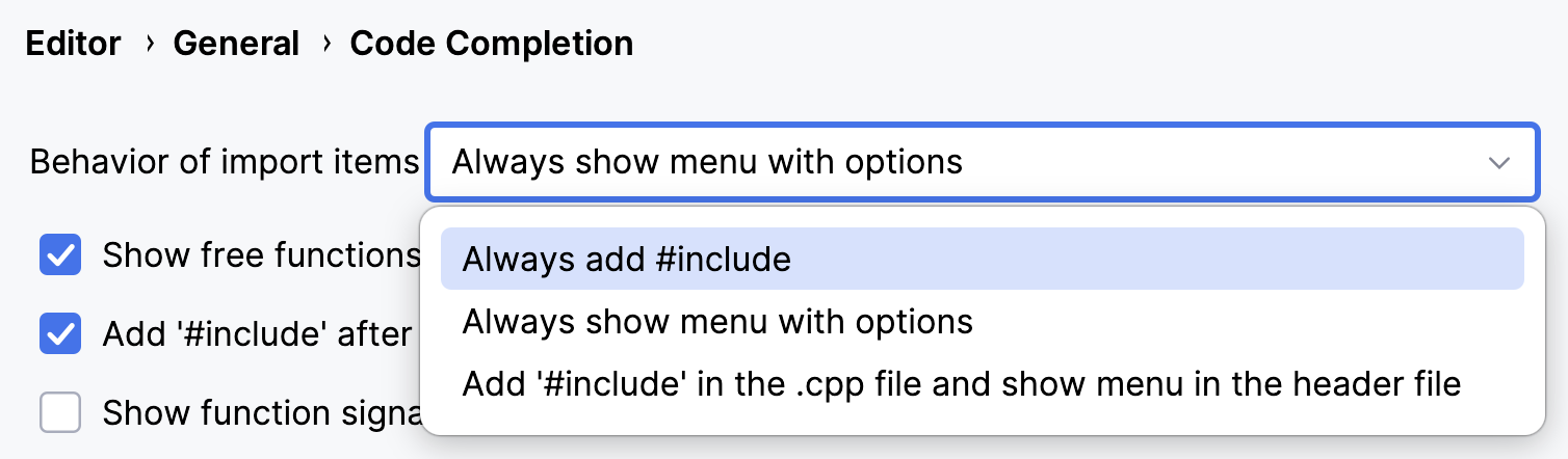Auto-import completion behavior