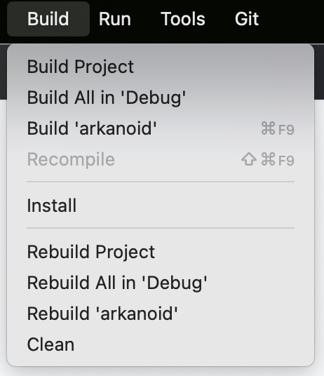 The Build menu The Build menu