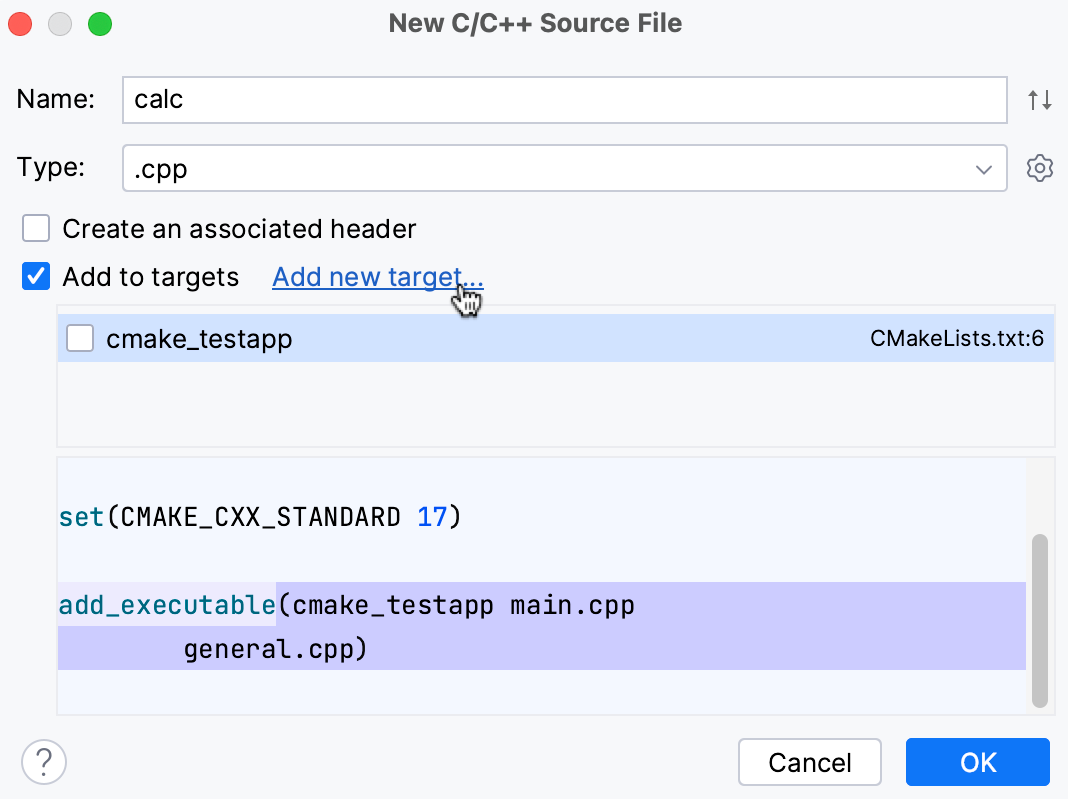 Adding a file to a new target Adding a file to a new target