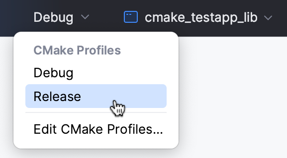 CMake profiles in the configuration switcher CMake profiles in the configuration switcher