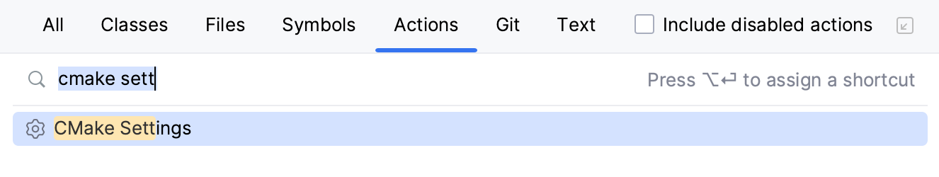 CMake settings in Find Action CMake settings in Find Action