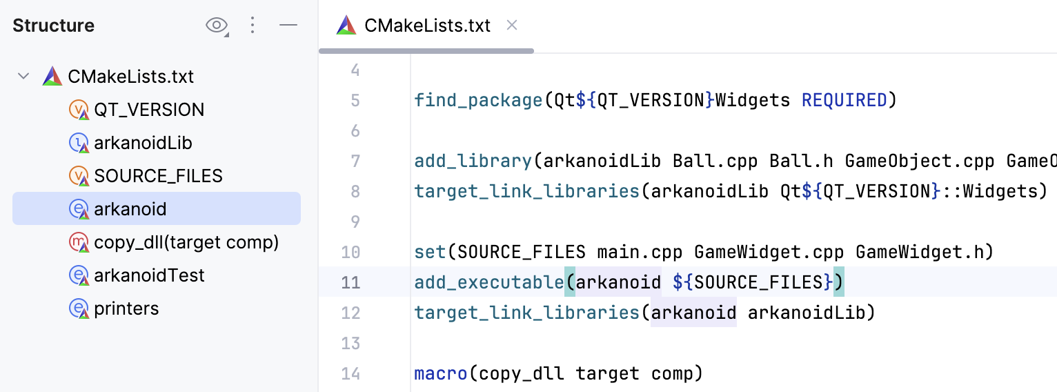 Structure view for CMake Structure view for CMake